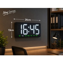 Atay Garage Dijital LED Masa ve Duvar Saati - Haftanın Günleri Göstergeli Çalar Saat