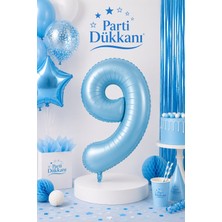 Parti Dükkanı Mavi 9 Rakam Folyo Balon 34 Inç 76 cm Helyum Uyumlu Doğum Günü Baby Shower Yıl Dönümü Parti Balonu (0-9)