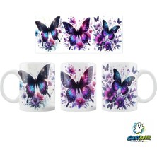 Ghostbastır Design Mor Kelebekler Kupa Bardak | Tek Adet K0333