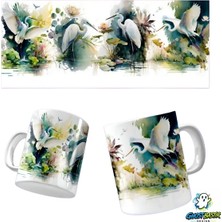 Ghostbastır Design Ak Balıkçıl Kuşu Kupa Bardak | Tek Adet K0144