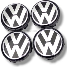 MOZOKO Volkswagen Uyumlu 58/55 mm Siyah Geçmeli Jant Göbeği Kapak Seti, 4 Adet Krom Görünümlü Jant Göbeği