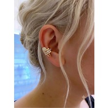 Aycha Aksesuar Vip Çelik Altın Renk Taşlı Çengelli Iğneli Deliksiz Geçirmeli Kıkırdak Küpe Ear Cuff