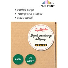 Nur Print Yapışkanlı Sticker, Teşekkürler Etiket Yuvarlak Çap 4 Cm, Kuşe Kağıt 'değerli Yorumlarınızı Bekliyoruz' Yazılı, 70 Adet
