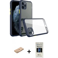 Marsilyan™- iPhone 11 Pro Kılıf Nova Asil Özel Seri - Siyah 5d Hayalet Cam Ekran Koruyucu + Renkli Kamera Lens Koruma Cam - Tu