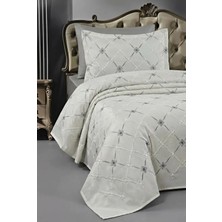 Miar home perde tekstil Miar Tek Kişilik Desenli Gri Detaylı Yatak Örtüsü Seti 1 Adet Yastık Kılıfı Dahil 180 x 260