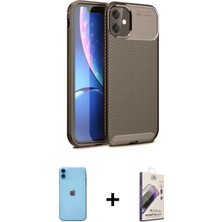 Marsilyan™- iPhone 11 Kılıf Eksen Form Prime - Siyah Bilvis 3D Mat Cam Ekran Koruyucu + Neon Fosforlu Kamera Lens - Mı