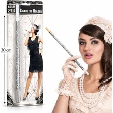 Marsilyan™- 30 cm Gümüş Payetli  Tutacağı – 1920’LER Gatsby Parti Aksesuarı