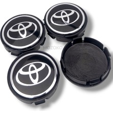 MOZOKO Toyota Uyumlu 58/55 mm Siyah Geçmeli Jant Göbeği Kapak Seti, 4 Adet Krom Görünümlü