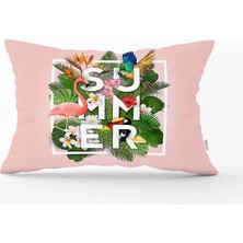 Rem Home Pembe Summer Filamingo Özel Tasarım Dikdörtgen Kırlent Kılıfı