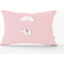 Rem Home Pembe Gri Zeminde Sevimli Desenli Bebek Odası Dikdörtgen Yastık Kılıfı
