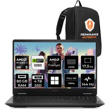 Hp Omen 17 Amd Ryzen Aı 5 340 Rtx 5060 8gb 80GB Ram 4tb SSD 17.3" Fhd 144Hz WIN11 Pro C2EZ7EAP347 Gaming Laptop + Per4 Çanta
