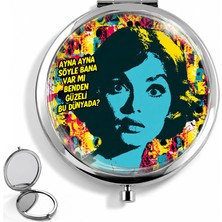 Leylaki Pop Art Tasarımlı Cep Aynası | Retro Kadın Desenli El Aynası | Yuvarlak Makyaj Aynası | Çanta Için Şık Aksesuar