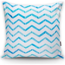 Rem Home Modern Mavi Zigzag Desenli Dijital Baskılı Kırlent Kılıfı