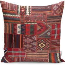 Rem Home Kiremit Zeminde Kilim Motifli Eskitme Desenli Dijital Baskılı Yastık Kırlent Kılıfı
