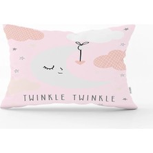 Rem Home Gri Zeminde Pembe Yıldız Desenli Özel Tasarım Bebek Odası Dikdörtgen Yastık Kılıfı