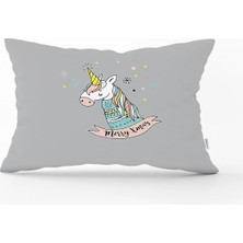 Rem Home Beyaz Zeminde Unicorn Motifli Bebek Odası Dikdörtgen Yastık Kılıfı