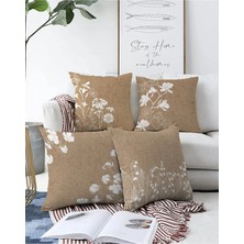 Rem Home 4'lü Çift Taraflı Renkli Zeminde Beyaz Çiçek Desenli Modern Raşel Örme Yastık Kırlent Kılıf Seti