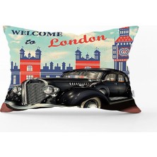 Rem Home London Car Dijital Baskılı Dekoratif Dikdörtgen Yastık Kırlent Kılıfı