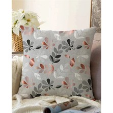 Rem Home Çift Taraflı Pastel Zeminde Yaprak Desenli Dijital Baskılı Modern Raşel Örme Yastık Kırlent Kılıfı