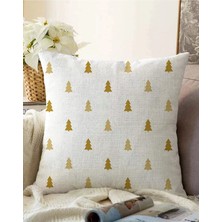 Rem Home Çift Taraflı Beyaz Zeminde Gold Renkli Çam Ağacı Desenli Modern Raşel Örme Yastık Kırlent Kılıfı