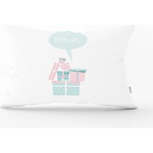 Rem Home Pembe Zeminli Happy Birthday Unicorn Desenli Bebek Odası Dikdörtgen Yastık Kılıfı