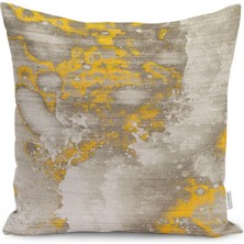 Rem Home Sarı - Krem Zeminde Retro Motifli Eskitme Desenli Dijital Baskılı Yastık Kırlent Kılıfı