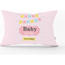 Rem Home Puanlı Baby Shower Desenli Dijital Baskılı Bebek Odası Dikdörtgen Yastık Kılıfı
