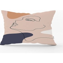 Rem Home Pastel Renkli Zeminli Bayan Silüetli Dijital Baskılı Modern Dikdörtgen Yastık Kırlent Kılıfı