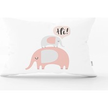 Rem Home Pembe Zeminde Ay ve Bulut Desenli Bebek Odası Dikdörtgen Yastık Kılıfı