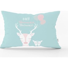Rem Home Beyaz Zeminli Unicorn Baby Shower Desenli Çocuk Odası Dikdörtgen Yastık Kılıfı