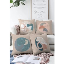 Rem Home 4'lü Çift Taraflı Özel Tasarım Dijital Baskılı Modern Raşel Kırlent Kılıfı Seti 55X55CM