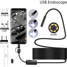 Tastech 3'ü 1 Arada Endeskop Kamera Mikrofon USB ve Tip-C 6 LED Su Geçirmez 10 Metre Borescope Yılan Kamera