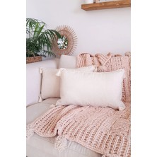 Rem Home 2'li Dikdörtgen Handmade Elişi Natural Keten Otantik Organik Pamuklu Püsküllü Kırlent Kılıfı