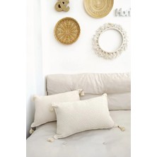 Rem Home 2'li Dikdörtgen Handmade Elişi Natural Buldan Bezi Otantik Organik Pamuklu Püsküllü Kırlent Kılıfı