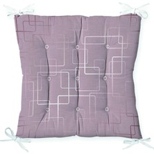 Rem Home Krem Zeminli Kare Motifli Özel Tasaarımlı Pofidik Sandalye Minderi