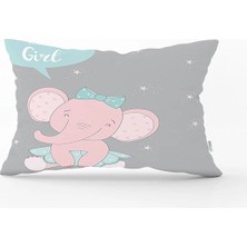 Rem Home Gri Zeminli Lets Shower Fil Desenli Bebek Odası Dikdörtgen Yastık Kılıfı