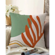 Rem Home Çift Taraflı Pastel Zeminde Yaprak Desenli Dijital Baskılı Modern Raşel Örme Yastık Kırlent Kılıfı