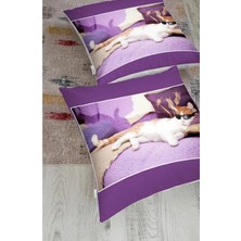 Rem Home Gözlüklü Kedi Desenli Dijital Baskılı Modern Hayvan Yer Minderi (1000GR Iç Dolgulu)