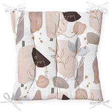 Rem Home Pastel Çizimli Altın Yapraklı Özel Tasarım Pofidik Sandalye Minderi