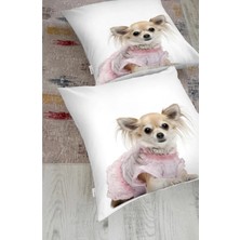 Rem Home Sevimli Köpek Desenli Dijital Baskılı Modern Hayvan Yer Minderi (1000GR Iç Dolgulu)