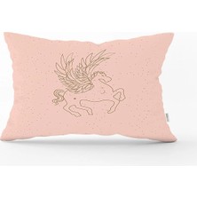 Rem Home Pastel Zemin Üzerinde Unicorn Desenli Dijital Baskılı Modern Dikdörtgen Yastık Kırlent Kılıfı