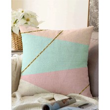 Rem Home Çift Taraflı Pastel Zeminli Üzerinde Gold Renkli Modern Çizgili Modern Raşel Yastık Kırlent Kılıfı
