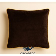 Orcadeco -Premium Kadife Kırlent – Koyu Kahve / Hardal Biyeli – 45X45