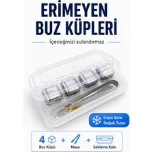 Güzelyüz Avm 4 Adet Paslanmaz Çelik Buz Kalıbı + Maşalı Viski Soğutma Taşı Sulandırmayan Yeniden Kullanılabilir Buzluk