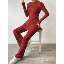 Bella Notte Bordo Fitilli Yırtmaç Detaylı Uzun Pijama Takımı