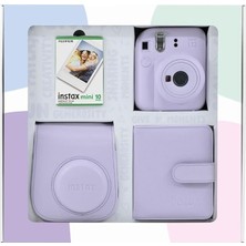 Mini 12 Fotoğraf Makinesi 10'lu Film Kare Albüm ve Deri Kılıf Bundle Box (Lila)