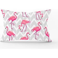 Rem Home Pembe Flamingo Tasarımlı Dijital Baskılı Dikdörtgen Yastık Kırlent Kılıfı