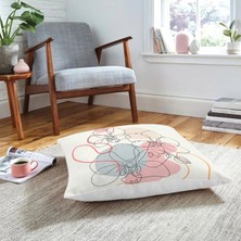 Rem Home Kırmızı ve Turucu Şerit Temalı Çiçek Tasarımlı Dekoratif Yer Minderi