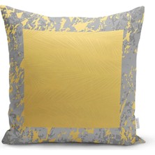 Rem Home Antrasit Zemin Üzerinde Gold Detaylı Çizim Desenli Modern Yastık Kırlent Kılıfı