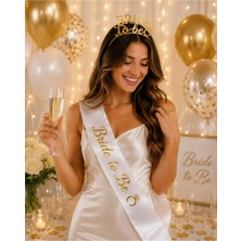Bkmc Party Bride To Be Gold Gümüş Kuşak ve Taç Seti | Bekarlığa Veda Parti Aksesuarı | Gold Gümüş Gelin Tacı ve Saten Kuşak | Bridal Shower Organizasyon Süsü